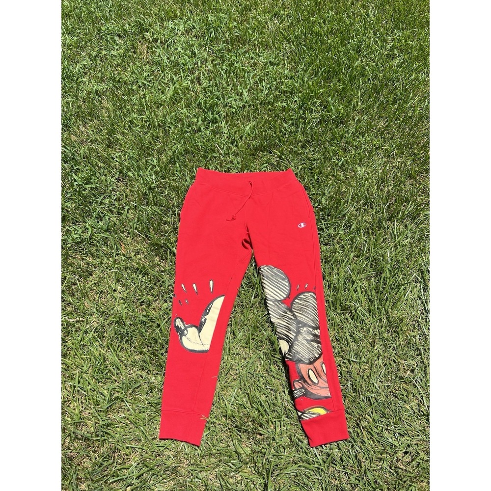 Champion Mickey Mouse Joggers Mens Large Red Reverse Weave Disney Sweatpants